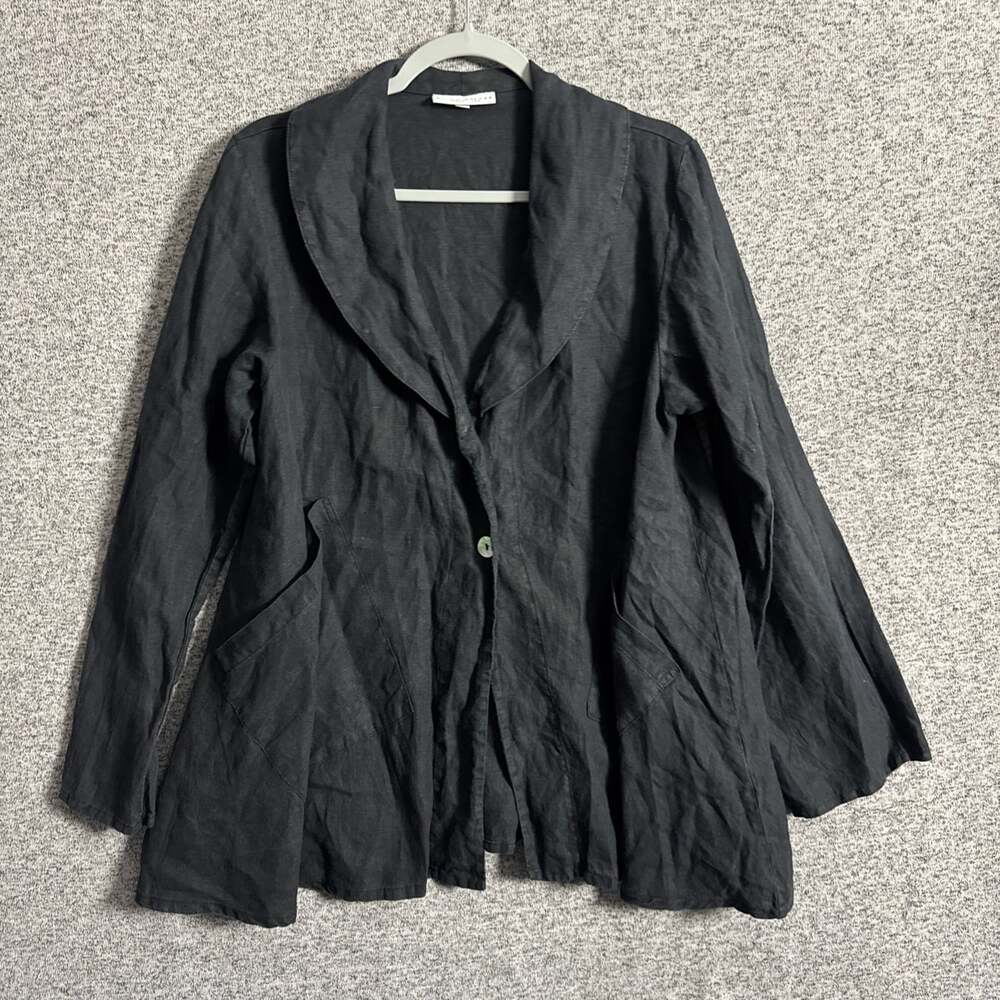 Bryn Walker Women's Small Black Chambray Tunic Button Up Lagenlook Blazer Jacket